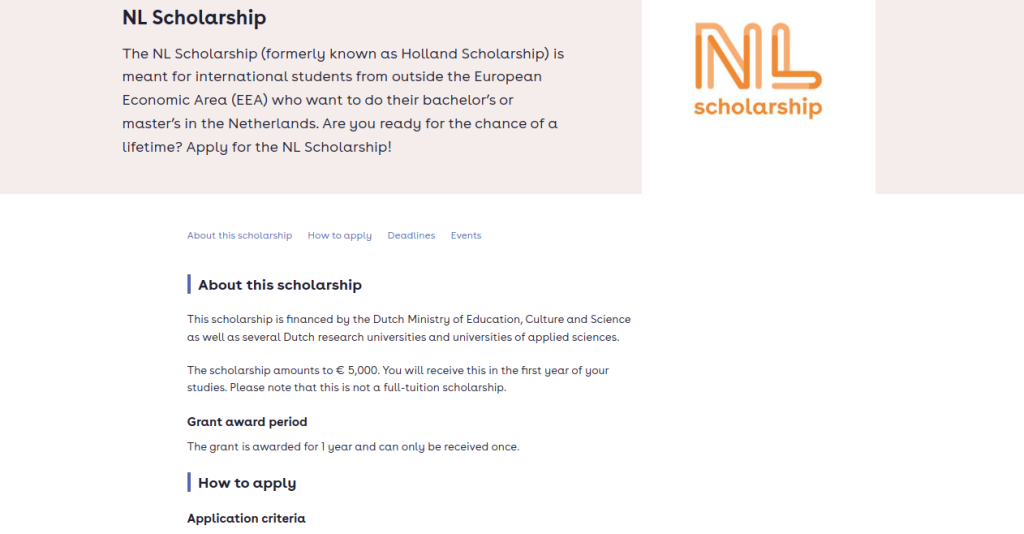 NL Scholarship for Non-EEA International Students